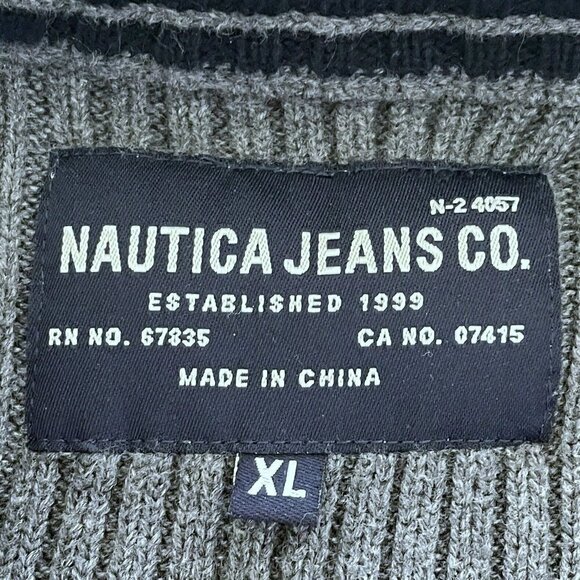 Vintage Nautica Jeans Co Mens Sz XL Gray Blue Half Zip Pullover Ribbed Sweater - Picture 4 of 7